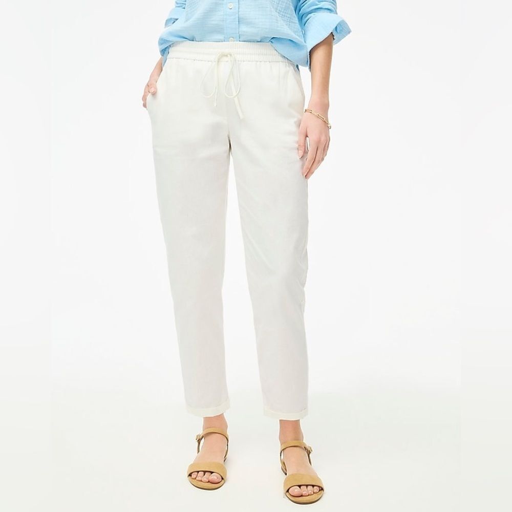 J Crew Factory NWT Petite Linen Cotton Blend Drawstring Pants Size 6P in White